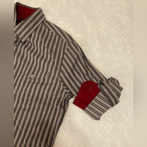 Banana Republic button down shirt, small slim fit, 14-14.5, gray and red stripes - Picture 2 of 5